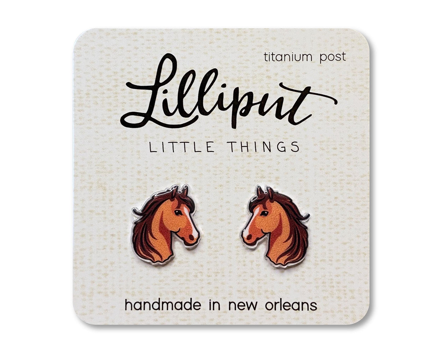 Horse Earrings // Horse Head Studs // Chestnut Horse Earrings // Horse Girl Gift // Cowgirl Earrings // Cowgirl Gift // Farm Animal Earrings