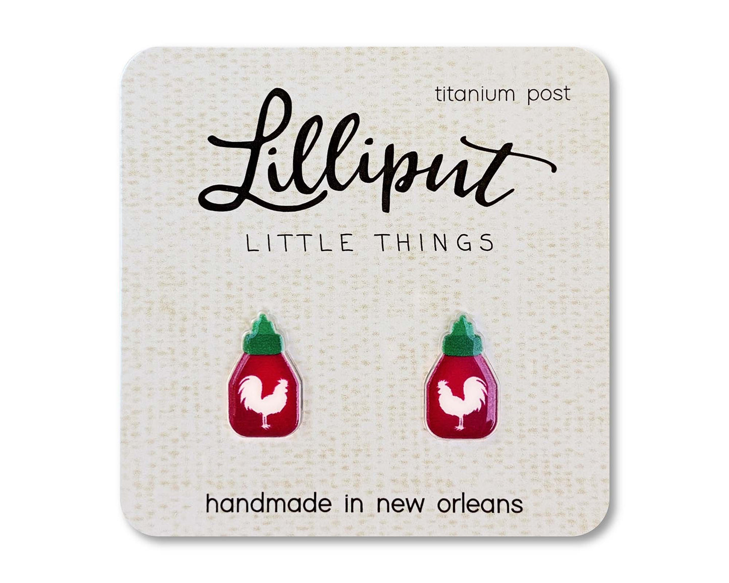 Rooster Sauce Earrings // Sriracha Earrings // Miniature Food Earrings // Quirky Earrings // Foodie Gift