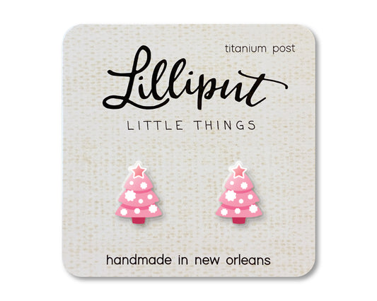 LIMITED - Pink Christmas Tree Earrings
