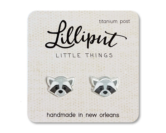 Raccoon Earrings // Trash Panda Earrings // Cute Raccoon Studs // Cute Animal Earrings // Titanium Earrings // Novelty Earrings //