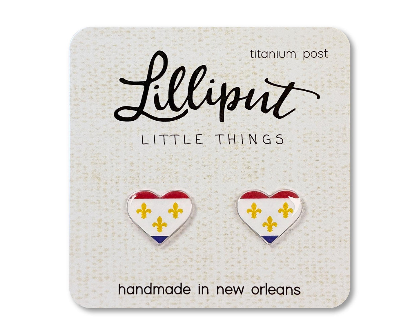 New Orleans Flag Heart Earrings // NOLA Flag Earrings // New Orleans Earrings // NOLA Earrings // NOLA Gift // Orleans Gift // Fleur De Lis