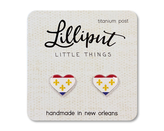 New Orleans Flag Heart Earrings // NOLA Flag Earrings // New Orleans Earrings // NOLA Earrings // NOLA Gift // Orleans Gift // Fleur De Lis