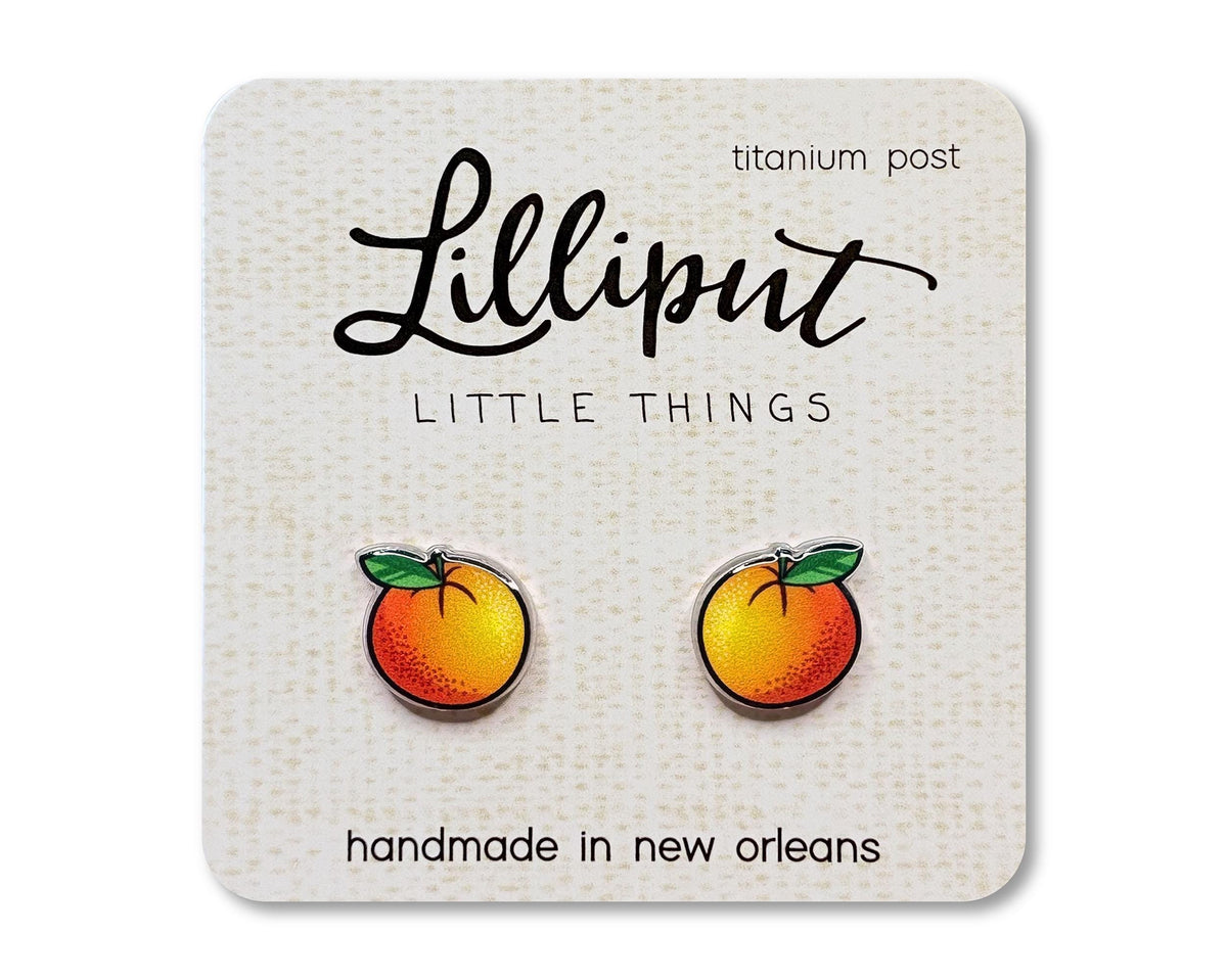 Orange Earrings // Orange Acrylic Studs w/ Hypoallergenic Titanium Posts