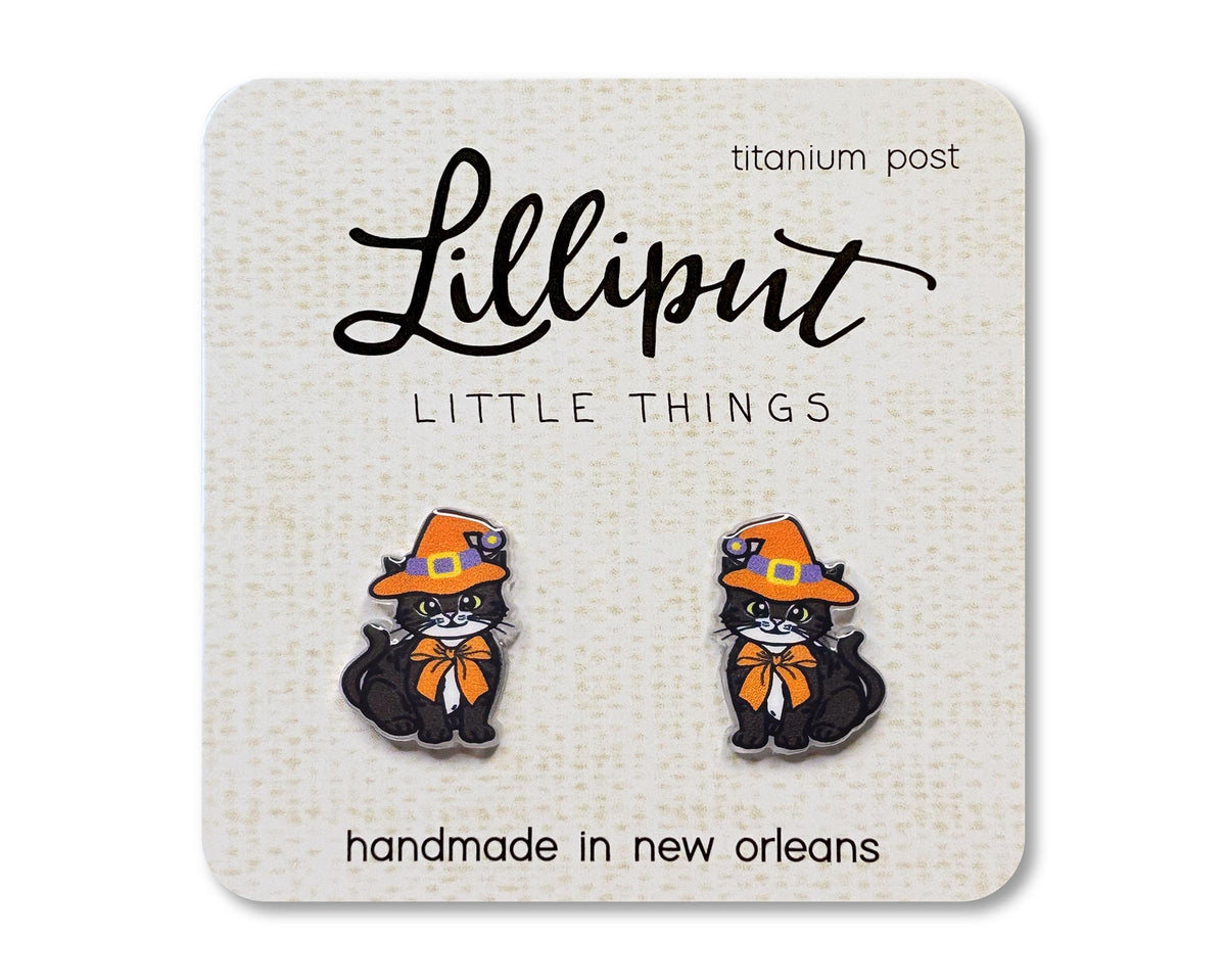 Halloween Witchy Kitty Cat Earrings // Halloween Studs