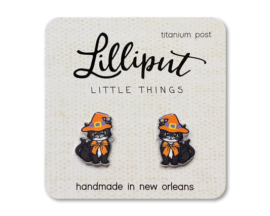 Halloween Witchy Kitty Cat Earrings // Halloween Studs