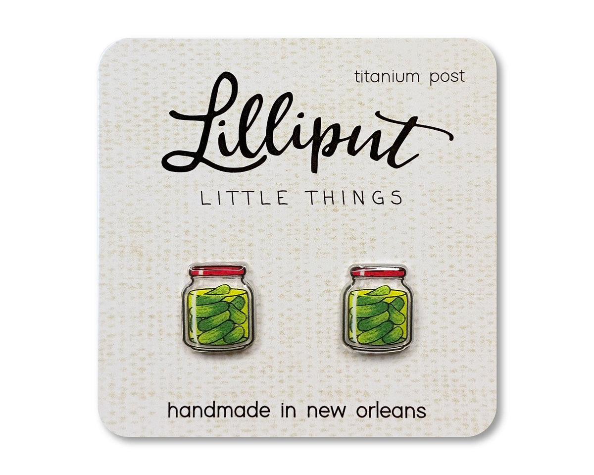 Pickle Jar Earrings // Quirky Titanium Novelty Earrings