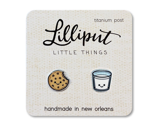 Kawaii Milk and Cookie Earrings // Titanium Post - Hypoallergenic