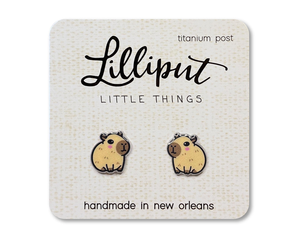 Capybara Acrylic Earrings: Titanium Post, Hypoallergenic, UV Ink (Handmade)