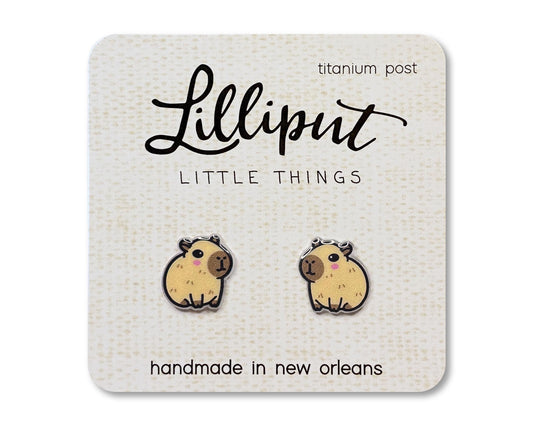 Capybara Acrylic Earrings: Titanium Post, Hypoallergenic, UV Ink (Handmade)